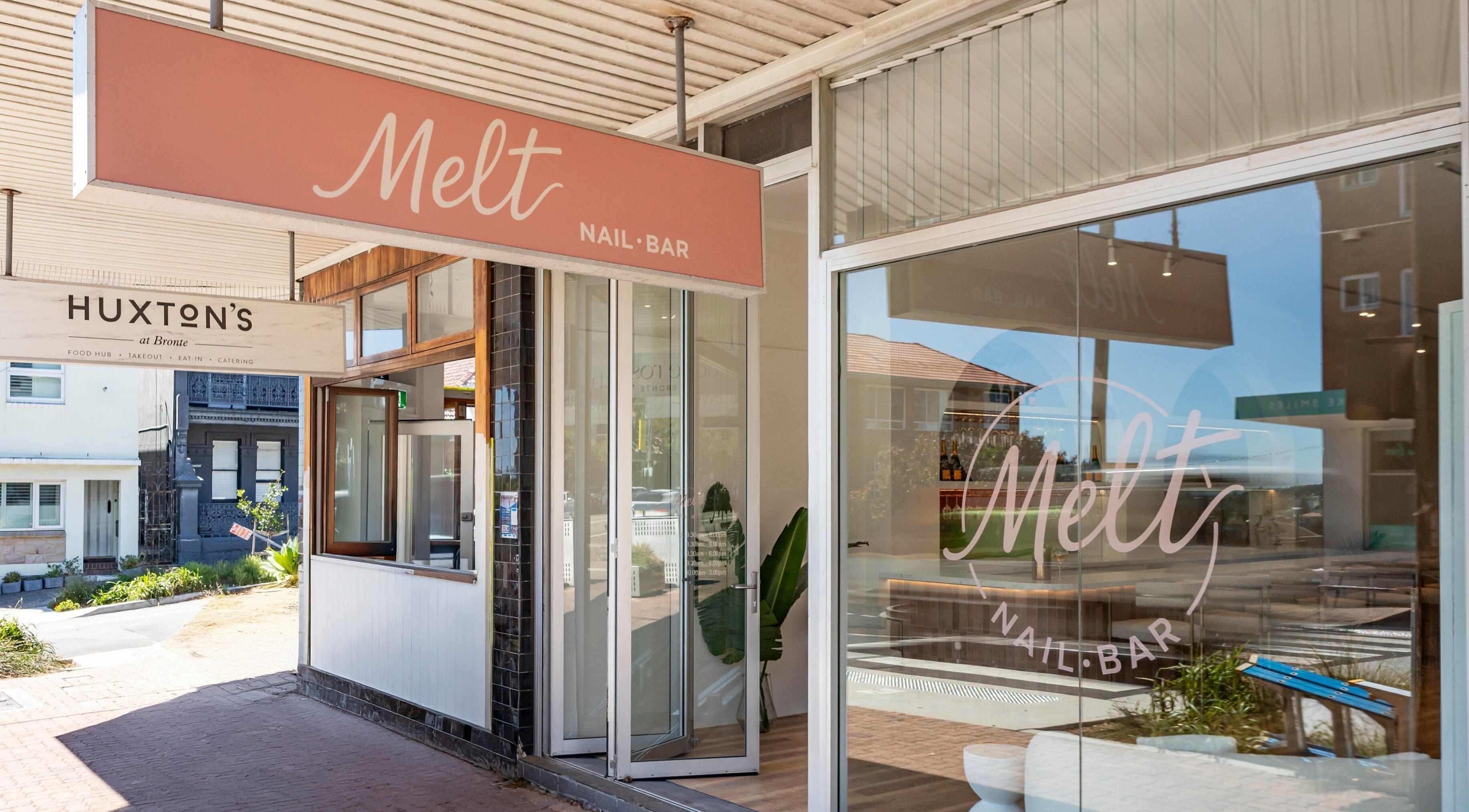 Melt Nail Bar entrance in Bronte, New South Wales, AU showcasing its stylish exterior and modern design.