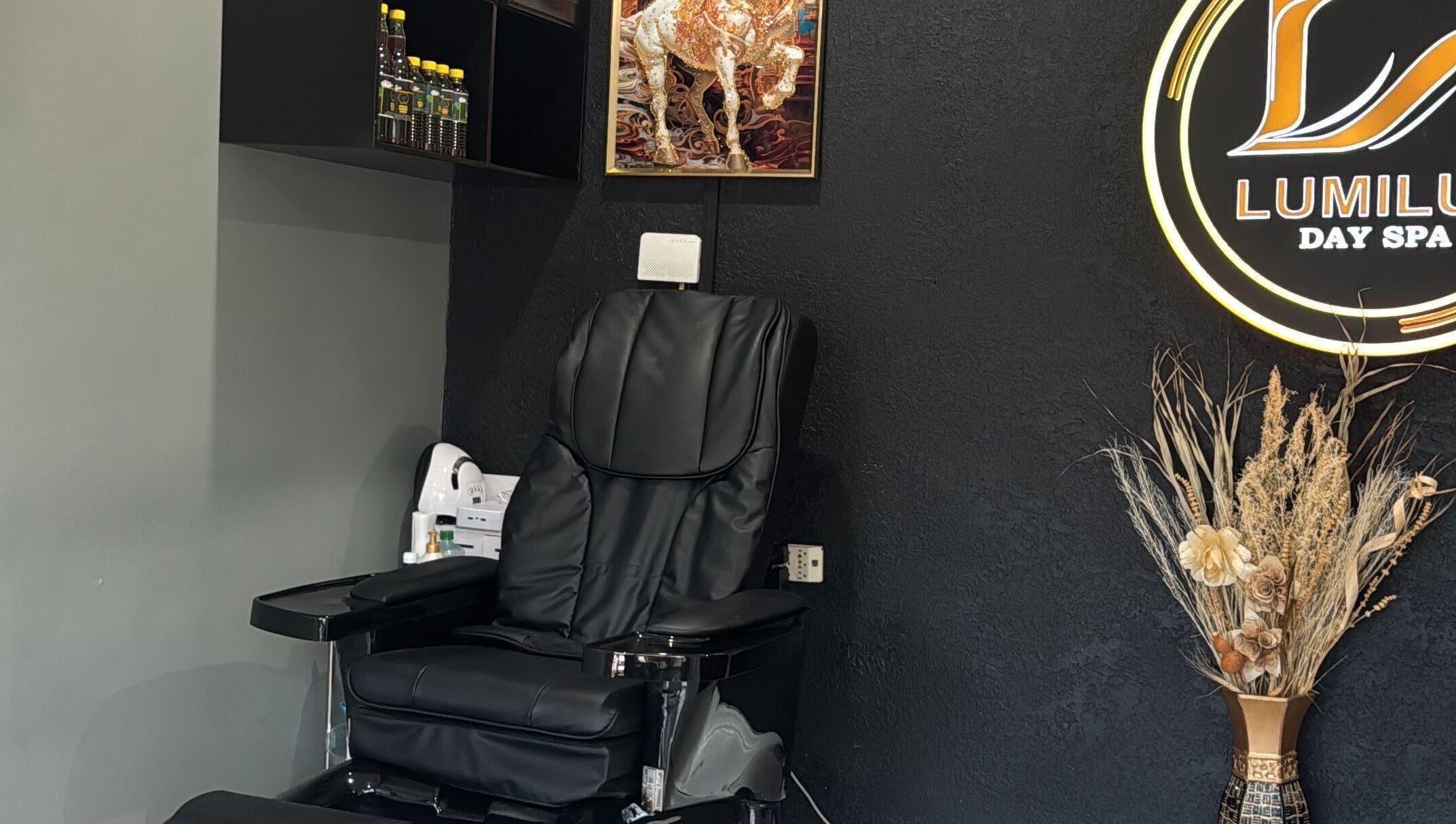 Luxury pedicure chair at LumiLux_Dayspa in Linstead, St. Catherine Parish, JM with elegant decor.