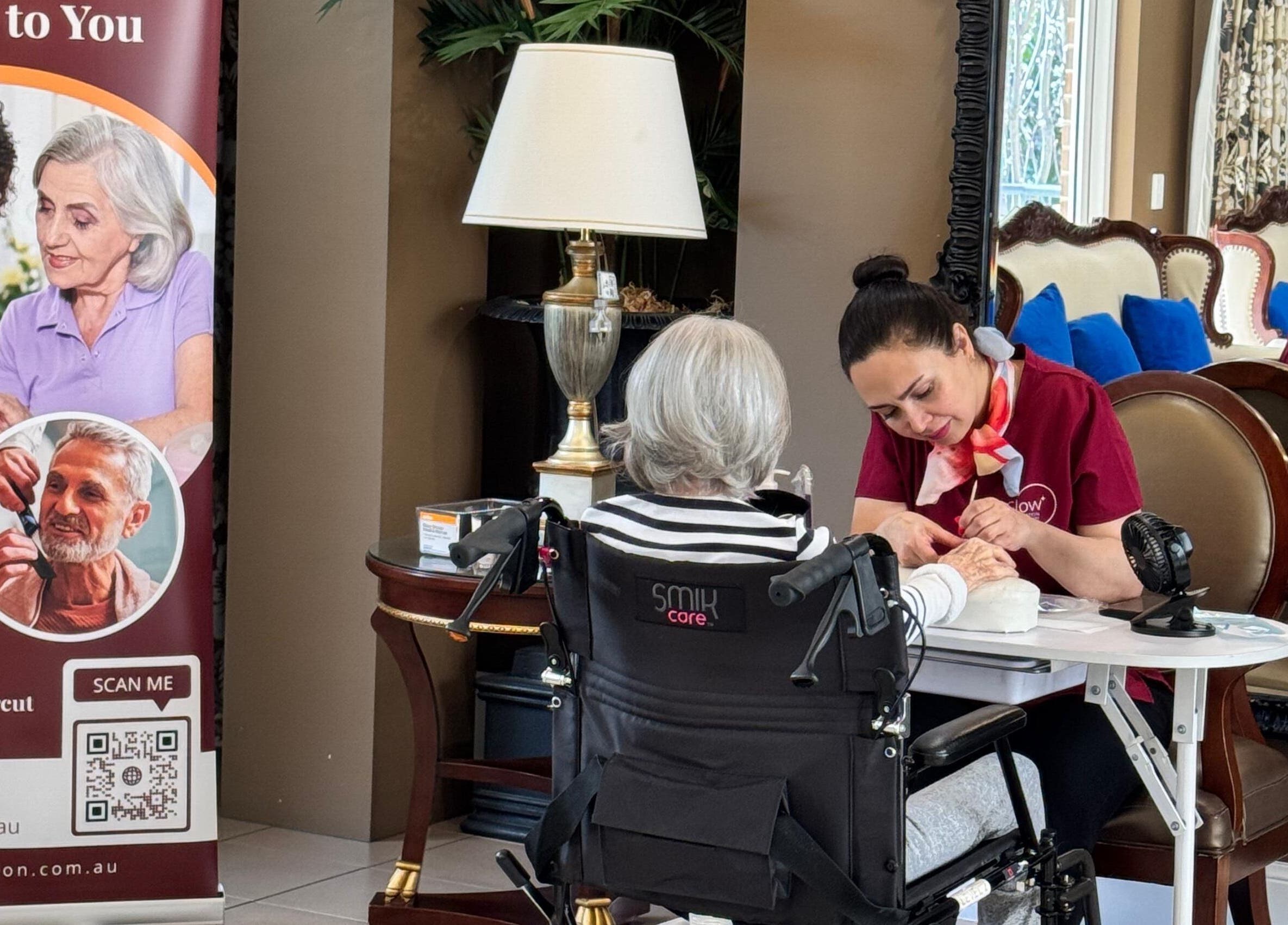 Professional manicure at Glow On Location - Nagle Residential Aged Care in Sutherland, New South Wales, AU.