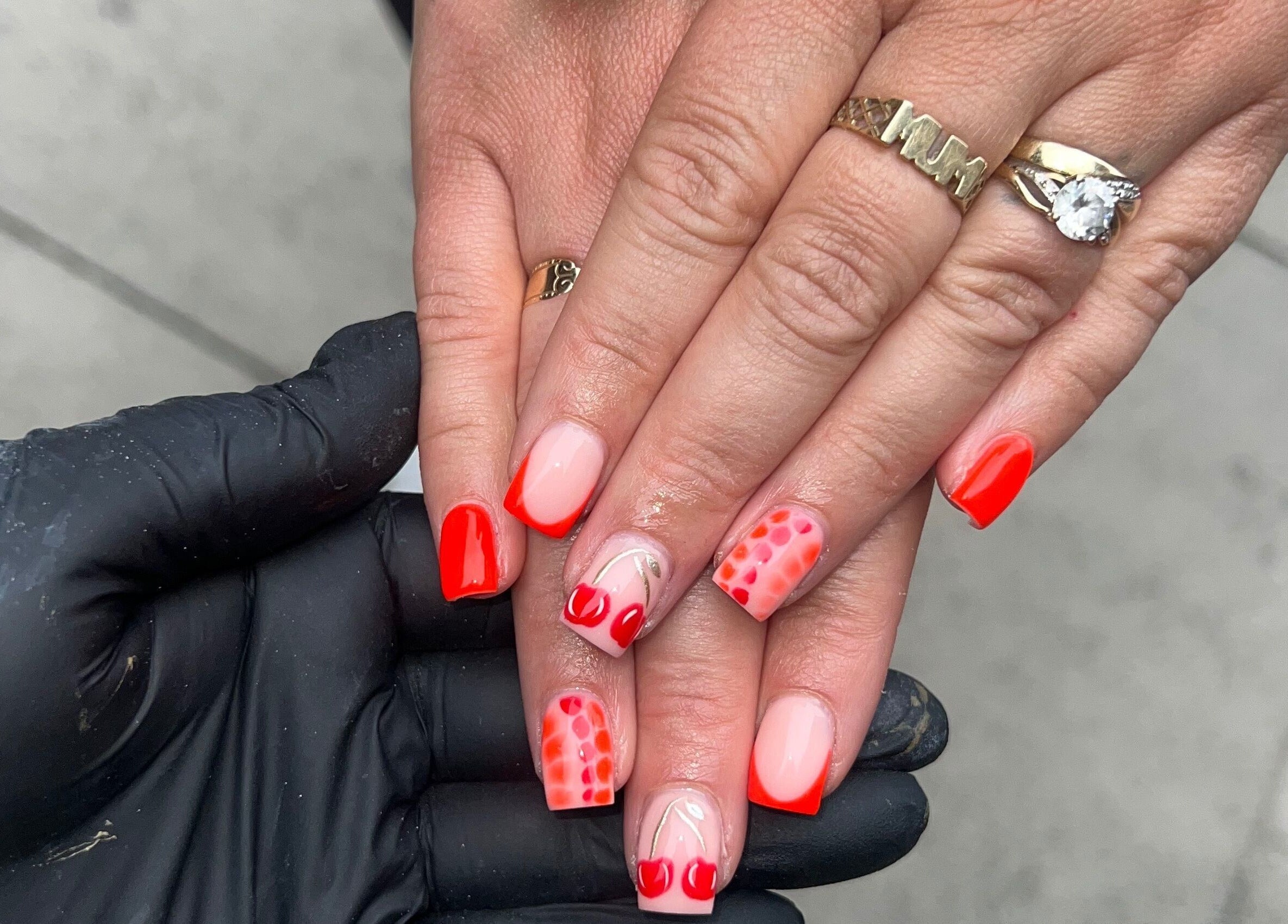 Stylish red and pink nail art at Nails by jodie-lea, Eccles, England, GB. Perfect blend of style and elegance.