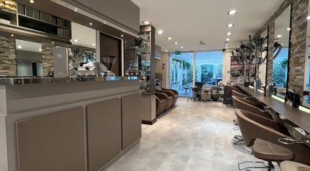 Interior of RYS Hair and Beauty in London, England, GB, showcasing modern salon design with a stylish ambiance.