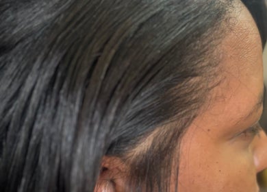 Close-up of sleek, glossy hairstyle at Hair Works by Allison, Princes Town, Princes Town Regional Corporation, TT.