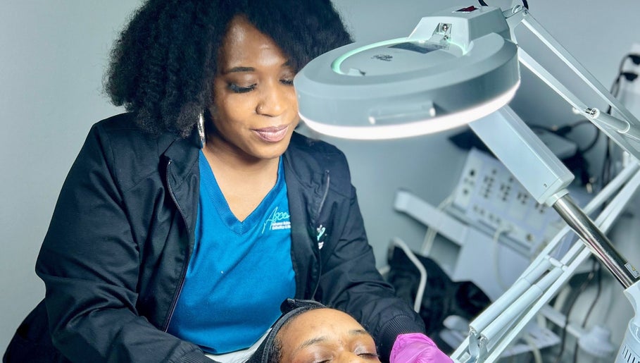 Skincare session at Lemon Sage Day Spa Salon, Scottsboro, Alabama, US with professional care under bright lighting.