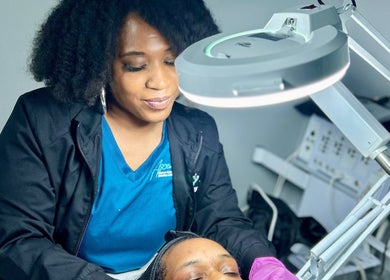 Skincare session at Lemon Sage Day Spa Salon, Scottsboro, Alabama, US with professional care under bright lighting.