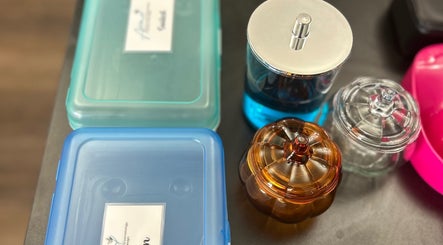 Assorted jars and colorful containers at Lemon Sage Day Spa Salon, Scottsboro, Alabama, US.
