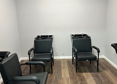 Modern hair wash stations at Lemon Sage Day Spa Salon in Scottsboro, Alabama, US.