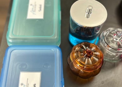 Colorful containers and spray bottle at Ascend Beauty College Scottsboro Campus, Scottsboro, Alabama, US.