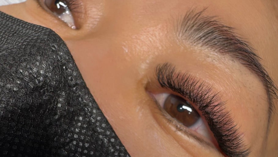 Close-up of expertly done eyelashes at Kathy's Lashes in Burien, Washington, US
