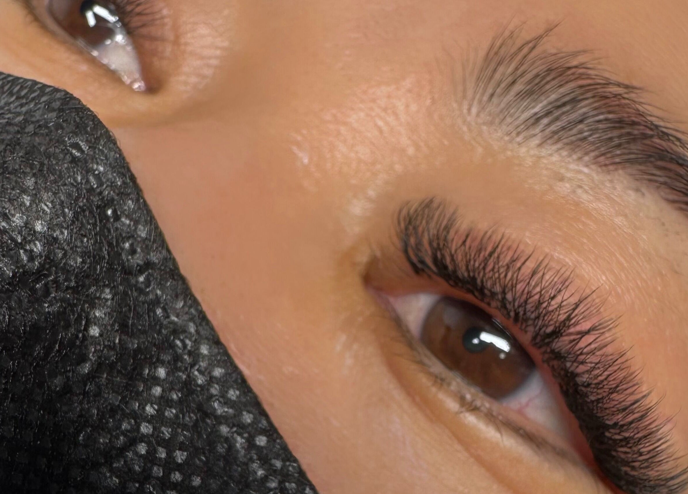 Close-up of expertly done eyelashes at Kathy's Lashes in Burien, Washington, US