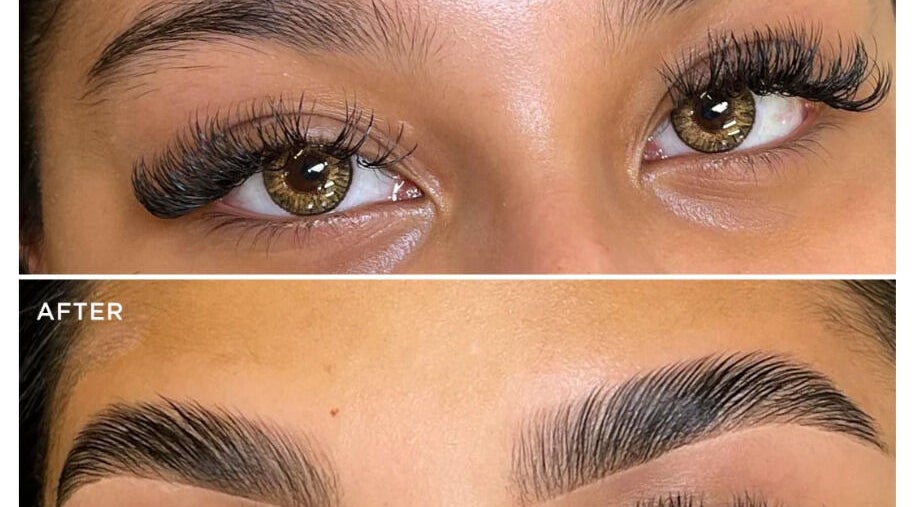 Before and after lash and brow transformation at Kathy's Lashes in Burien, Washington, US.