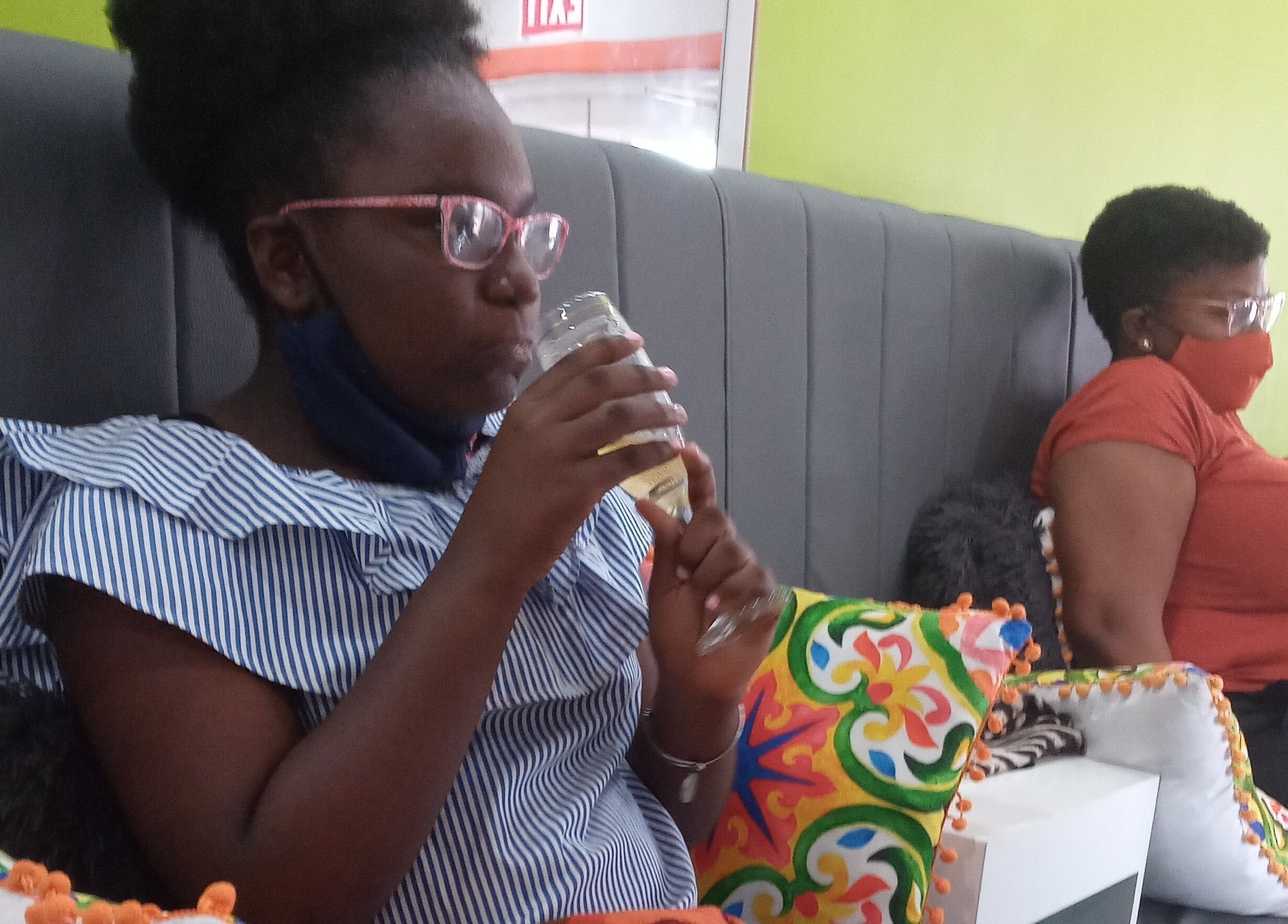 Guests relaxing with drinks at Diana Loleta - The Spa at Coverley, Bridgetown, Christ Church, BB.