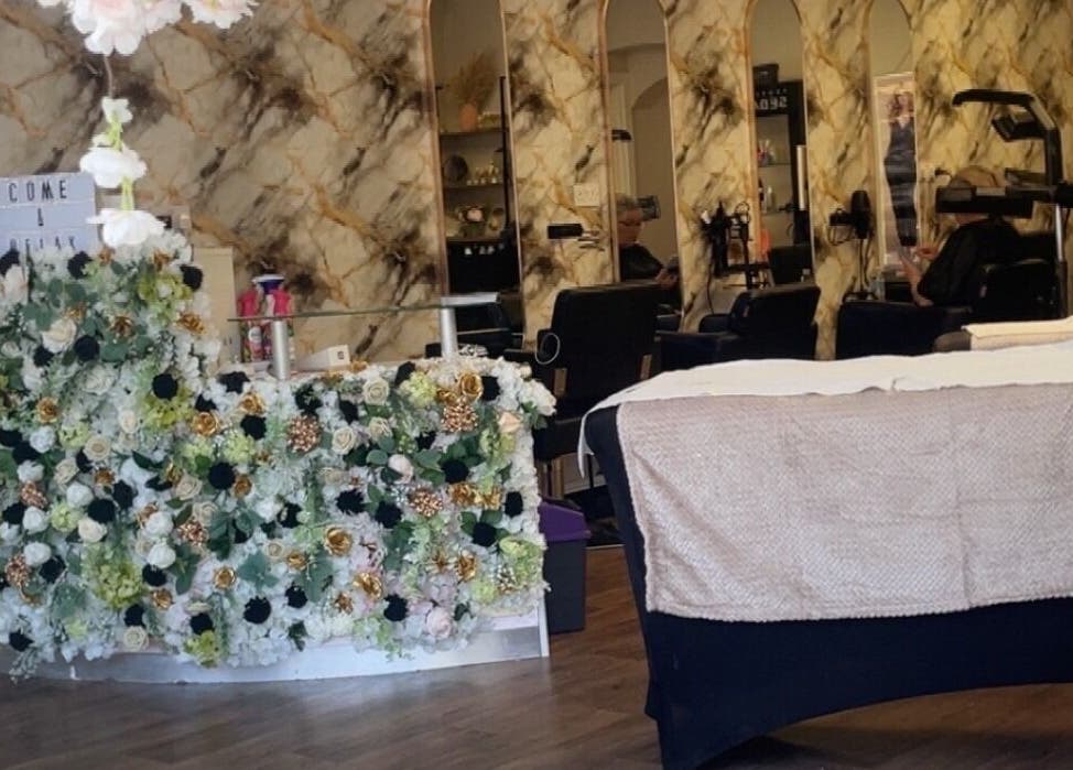 Chic beauty salon at Slay Studios NE with floral decor in North Shields, England, GB.