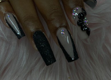 Stylish black and nude nail art by Shanice at Falmouth, Trelawny Parish, JM.