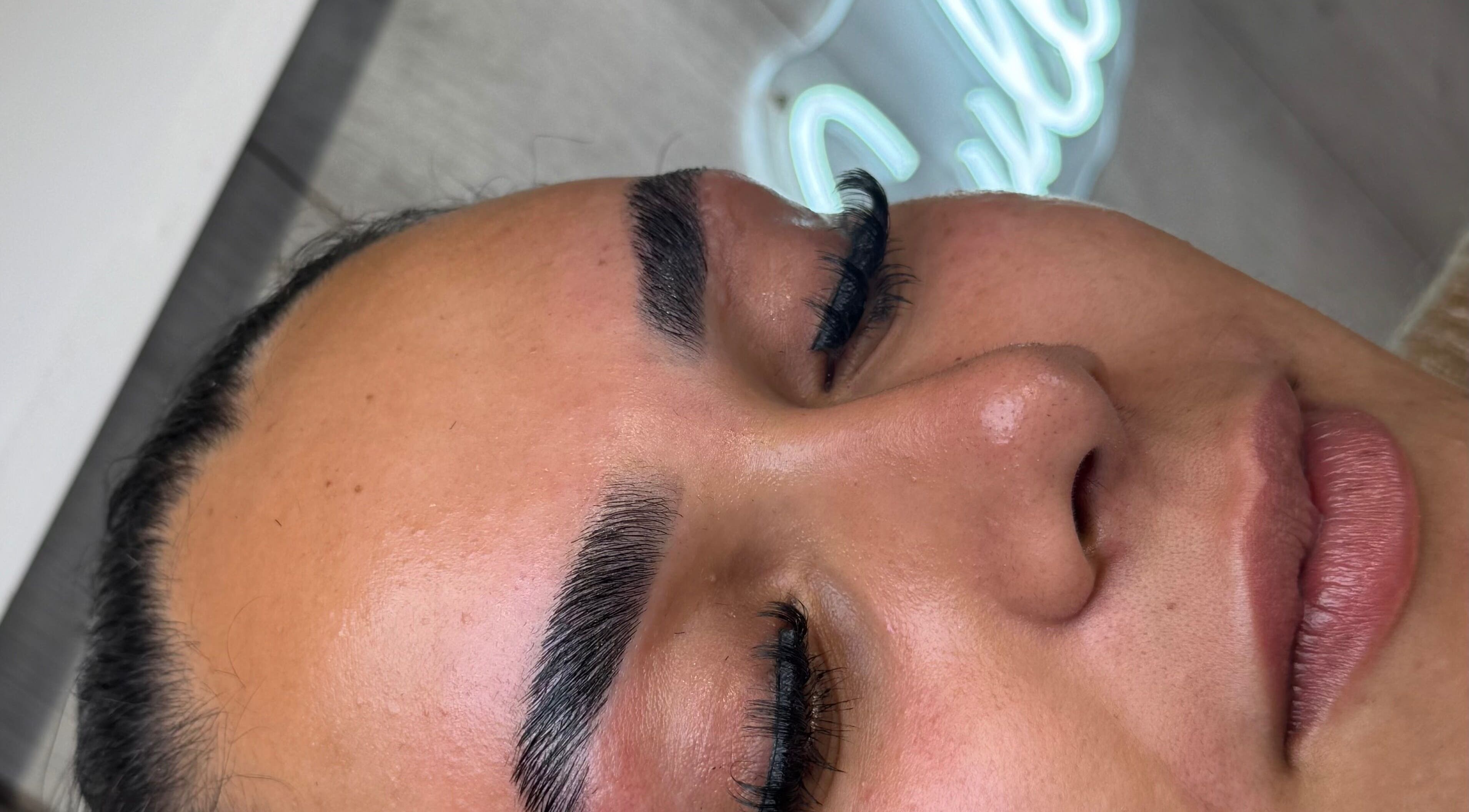 Close-up of enhanced lashes and brows at Cullen & Co, Mullingar, County Westmeath, IE.