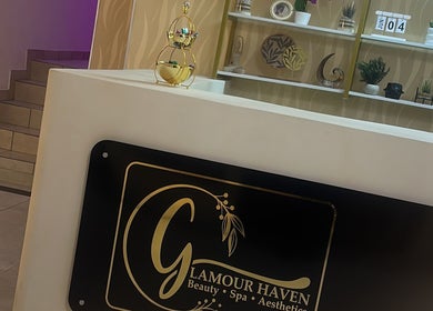 Reception at Glamour Haven Beauty in Johannesburg, Gauteng. Modern decor with elegant design elements.