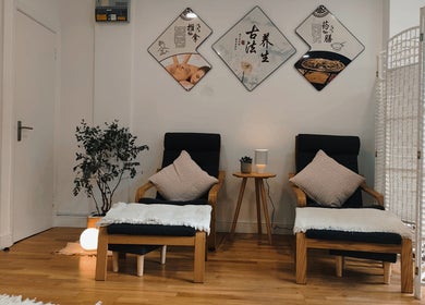 Relaxing chairs in a serene room at Meditation TaiChi TCM Health Centre, London, England, GB.