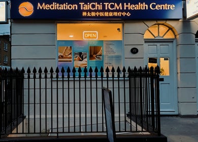 Front view of Meditation TaiChi TCM Health Centre, London, England, GB, with a welcoming open sign.