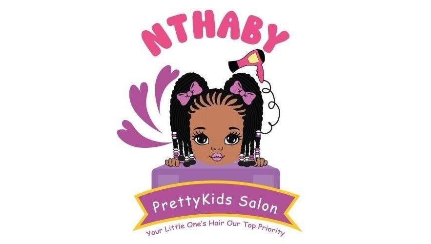 Colorful logo of Nthaby Pretty Kids Salon, Pretoria East, Gauteng, featuring a cute cartoon girl stylist.