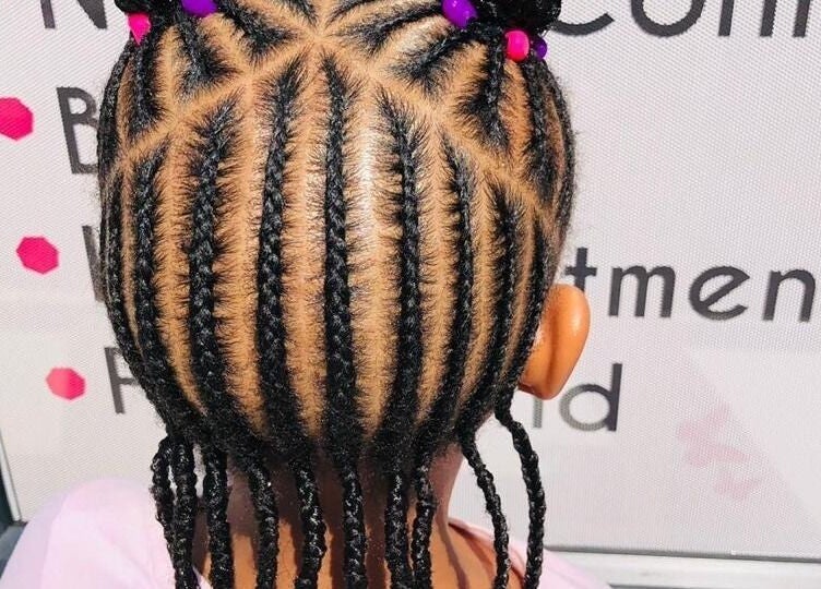 Stylish cornrow braids at Nthaby PrettyKids Salon, Pretoria East, Gauteng, ZA showcasing expert craftsmanship.