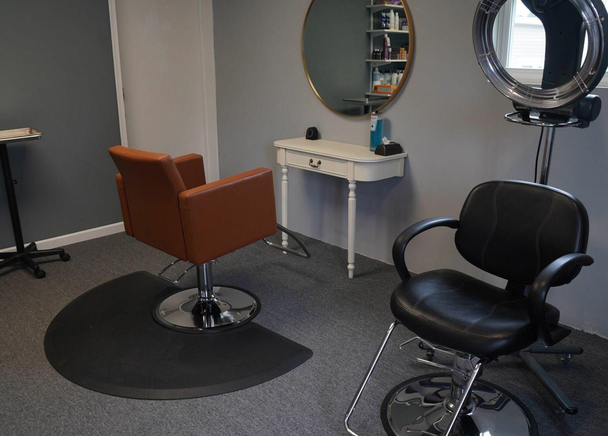 Modern salon interior at Scissors Hair and Barber, New Freedom, Pennsylvania, US.