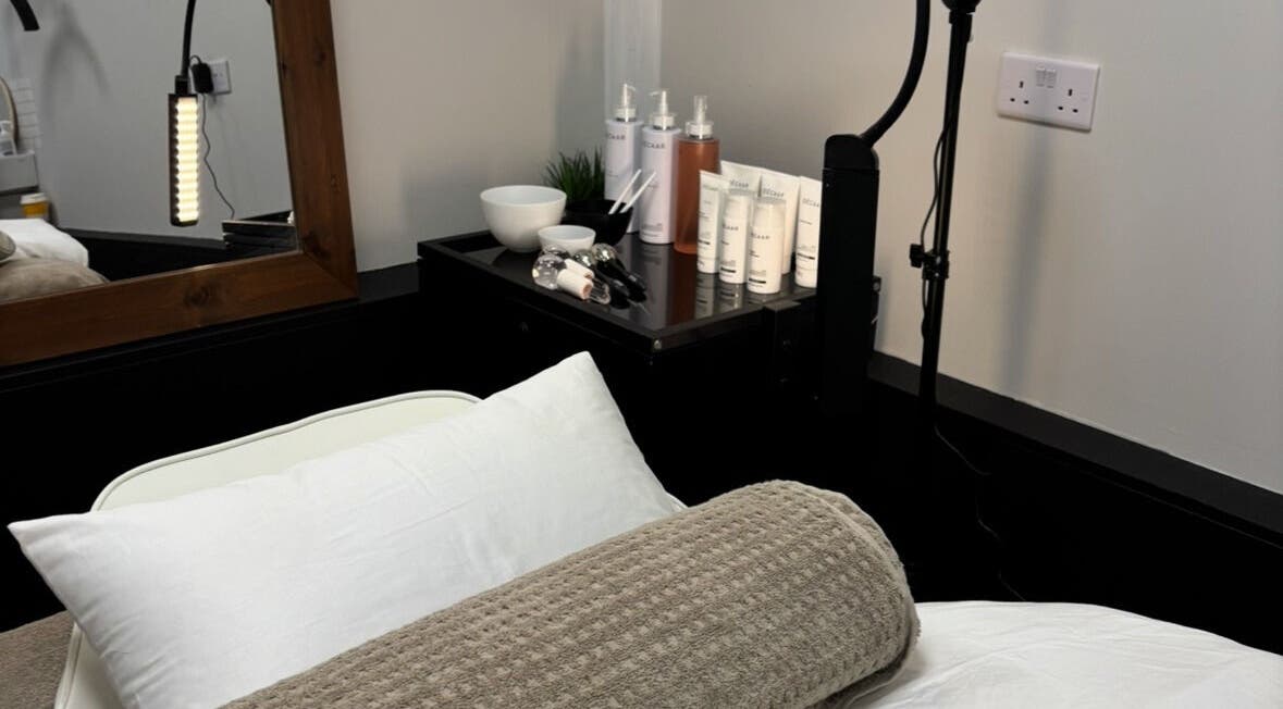 Skin Love Era treatment room with skincare setup in Margate, England, GB for a serene experience.