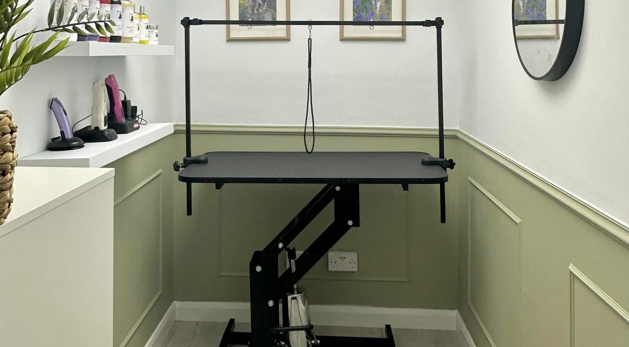 Joy Grooms grooming table in a serene room, Speen, England, GB. Ideal for pet care and styling.