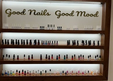 Colorful nail polish display at The Really Spa in Riyadh, Riyadh Province, SA accentuates luxury beauty services.