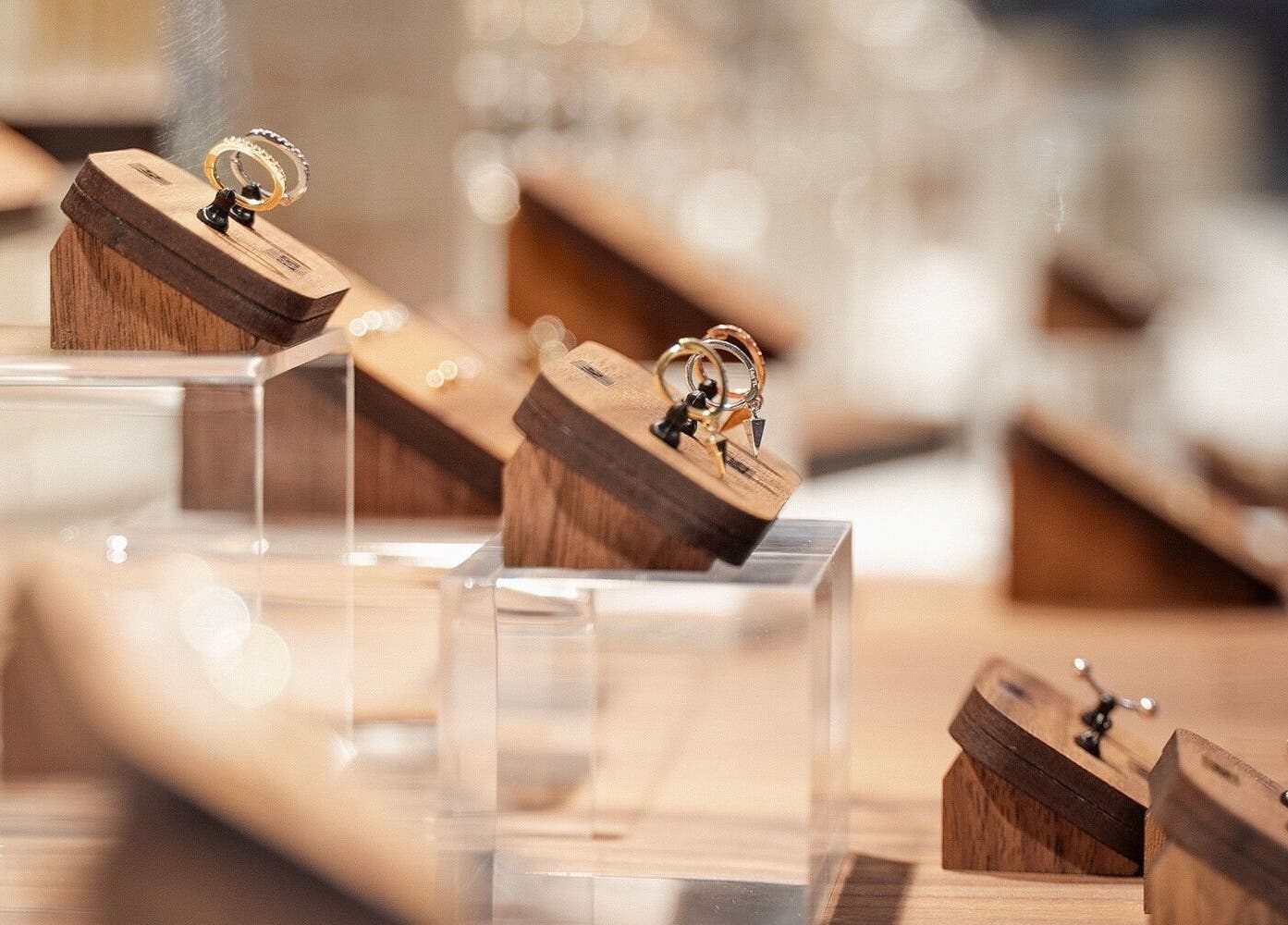 Elegant jewelry display at Tish Lyon Luxury Piercing & Jewellery Studio - Bluewater, Dartford, England, GB.