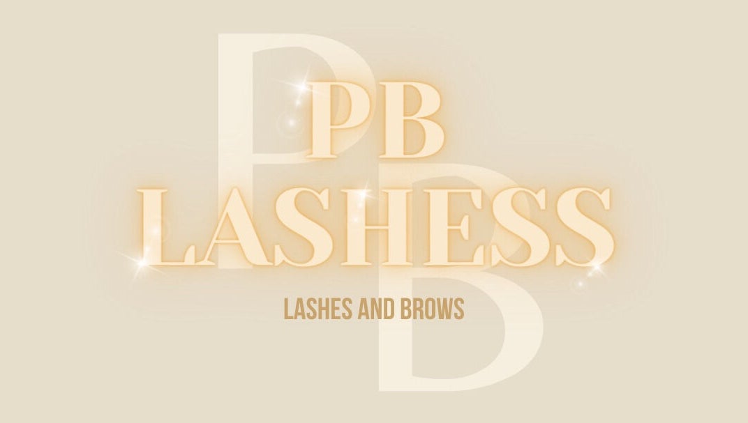 PB Lashes logo in gold letters on beige background, located in Corby, England, GB.