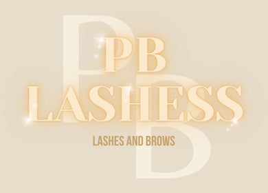 PB Lashes logo in gold letters on beige background, located in Corby, England, GB.