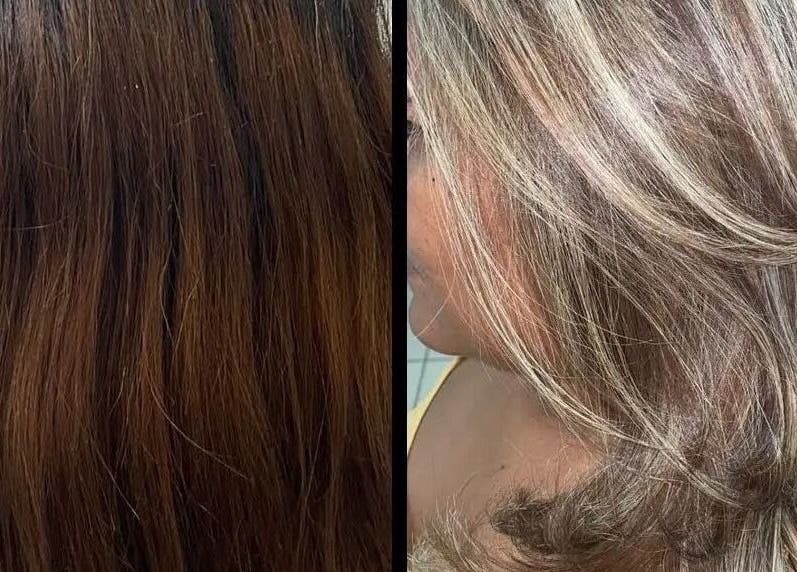 Transformación capilar en D'Maicol Estilo Salon, Santo Domingo este, DO. Antes y después del tinte y peinado.