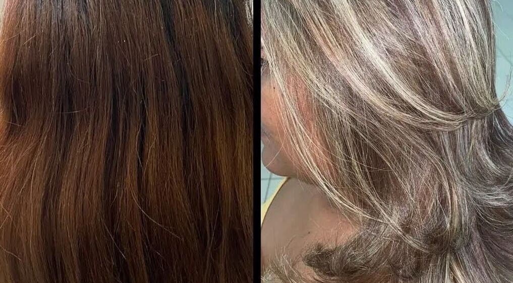 Transformación capilar en D'Maicol Estilo Salon, Santo Domingo este, DO. Antes y después del tinte y peinado.