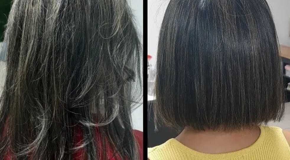 Cambio de estilo en D'Maicol Estilo Salon, Santo Domingo este, DO, antes y después del corte de pelo.