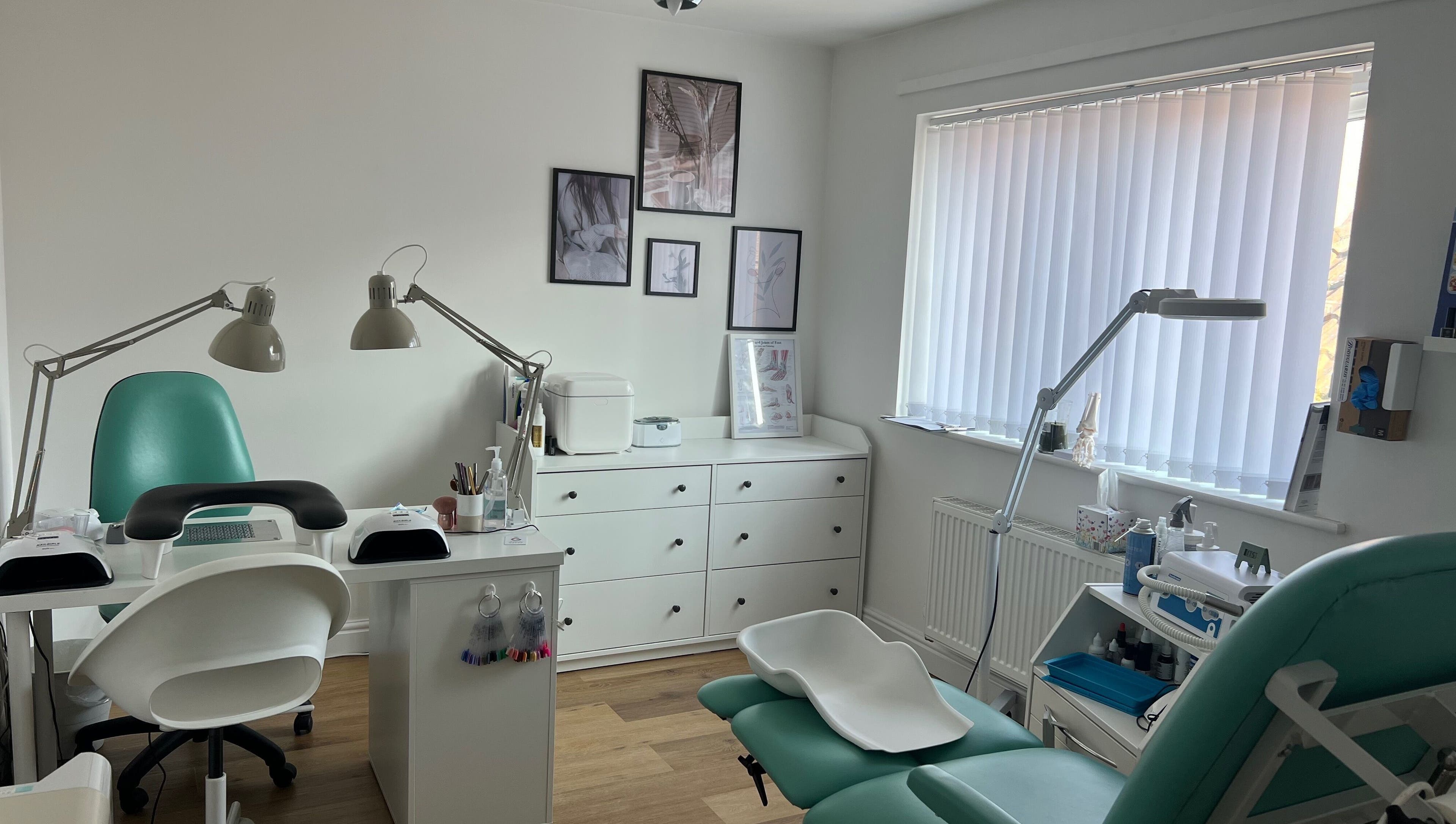 Modern treatment room at Livys Beauty Room, Norwich, England, GB, featuring stylish decor and nail stations.