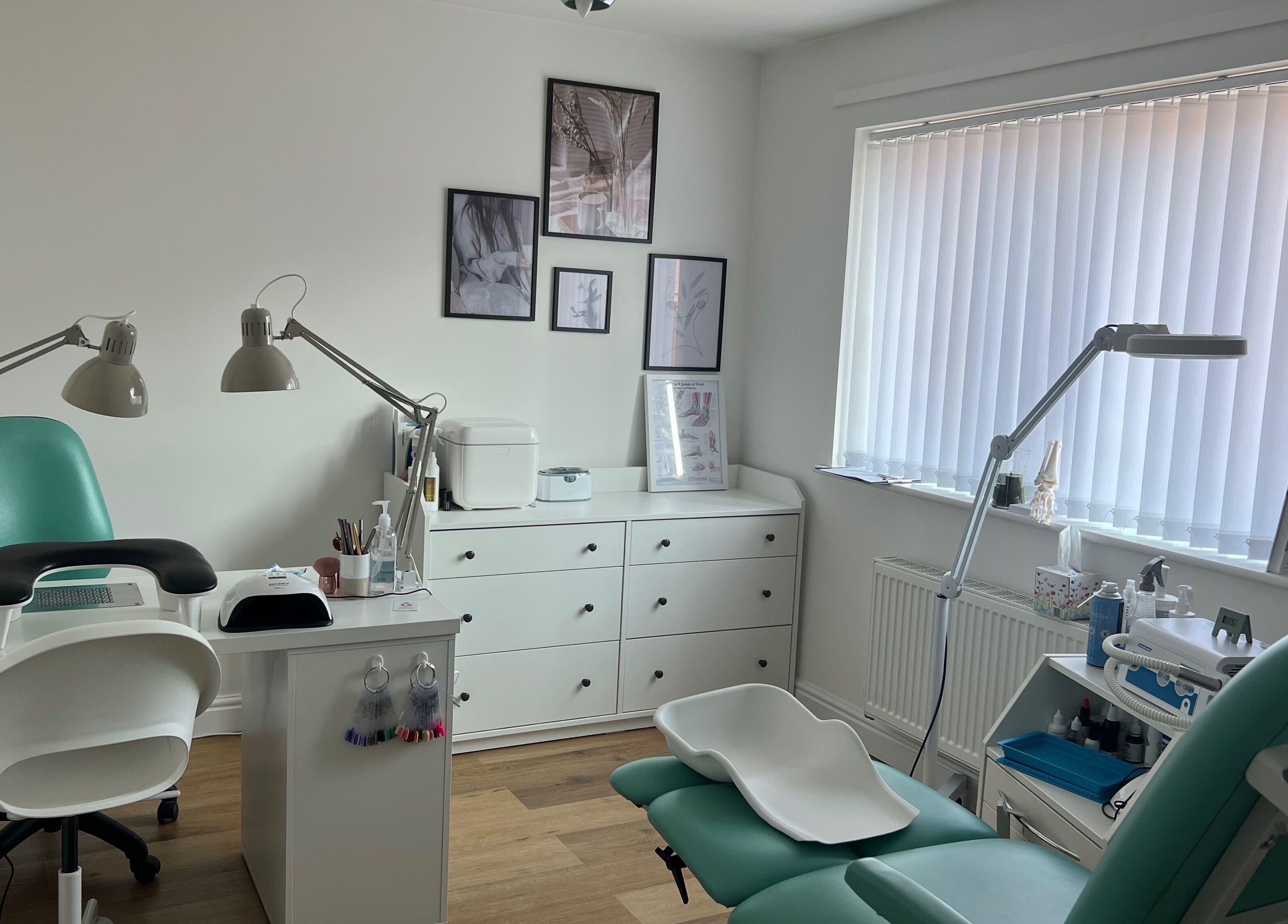Modern treatment room at Livys Beauty Room, Norwich, England, GB, featuring stylish decor and nail stations.