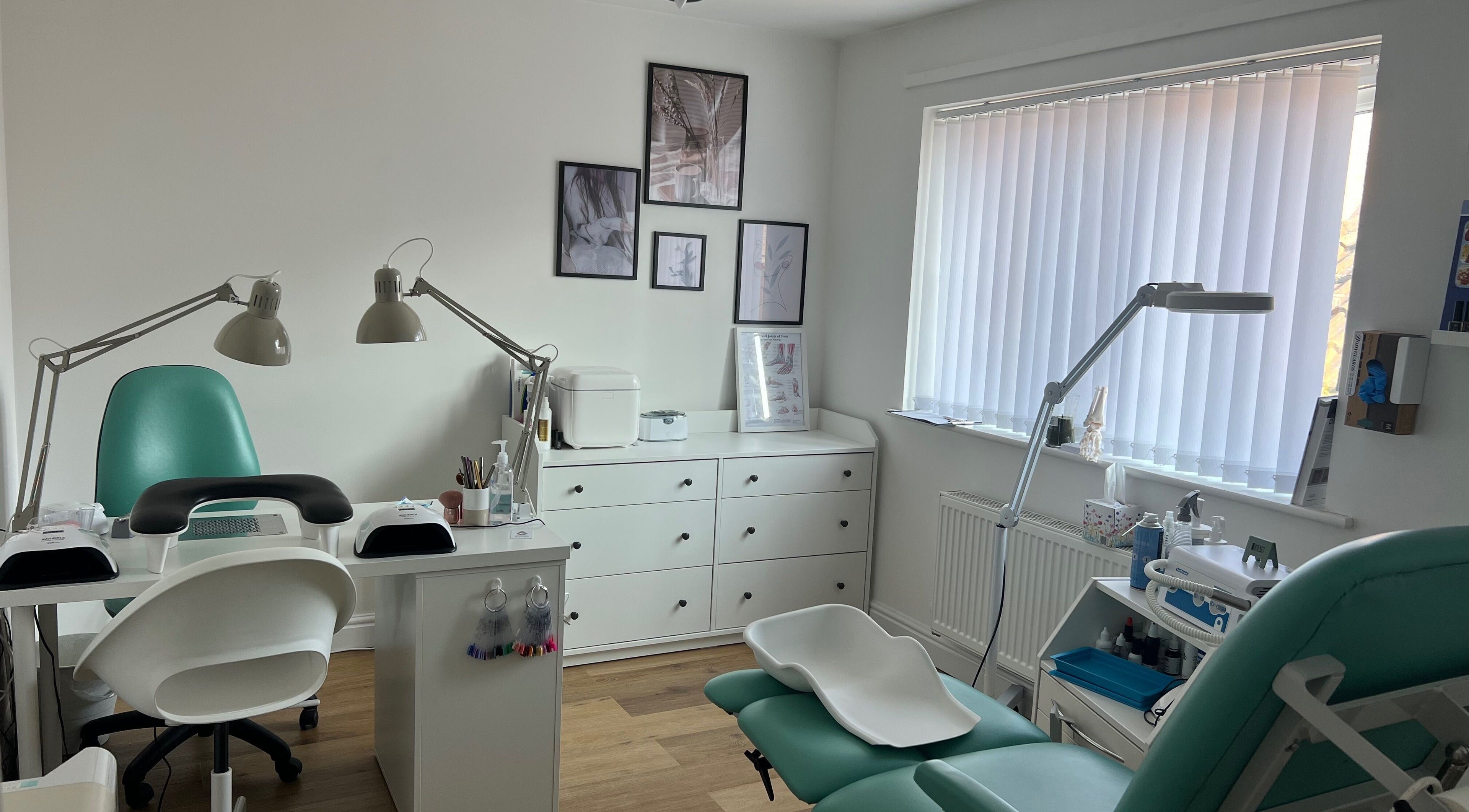 Modern treatment room at Livys Beauty Room, Norwich, England, GB, featuring stylish decor and nail stations.