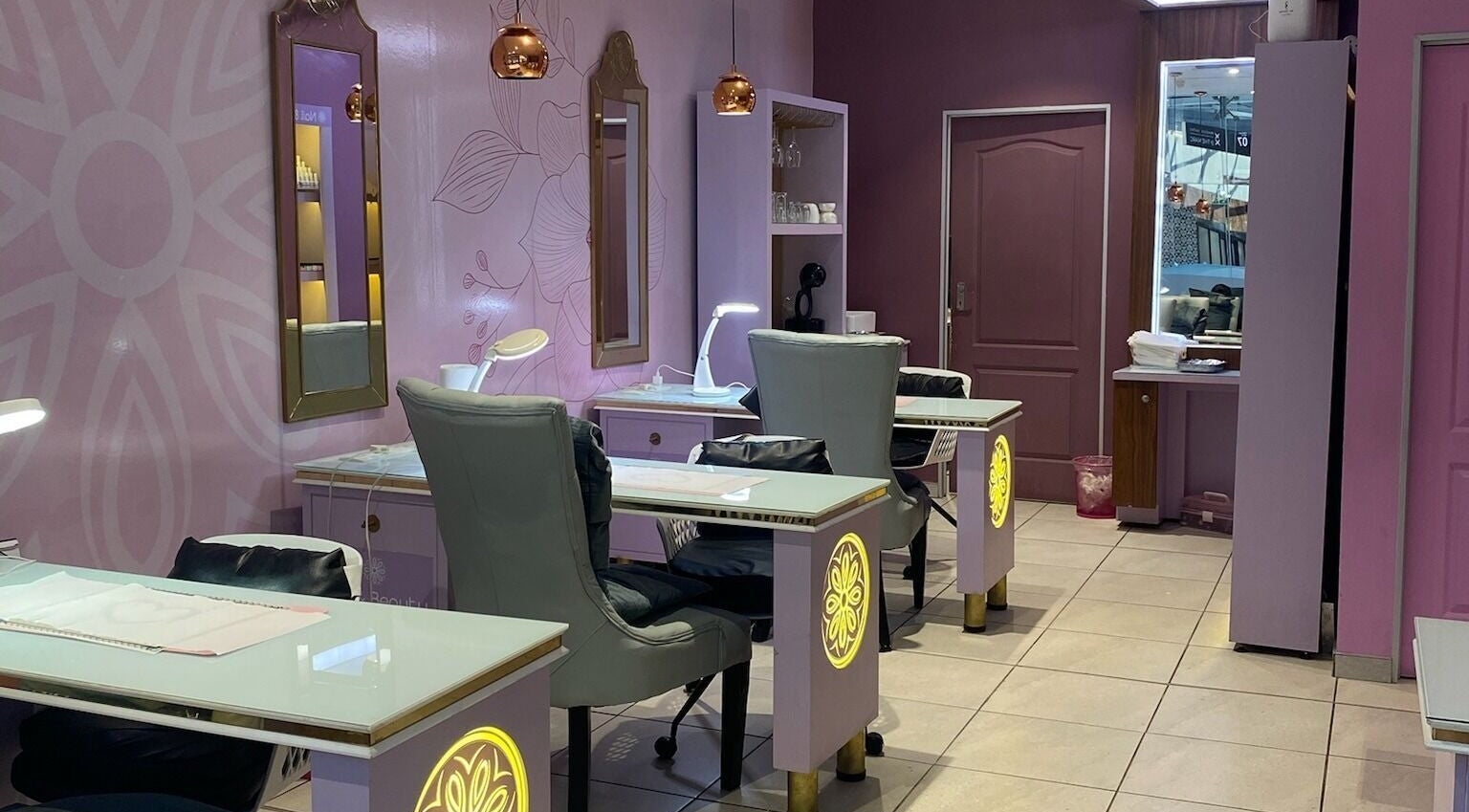 Elegant nail salon interior at Harmony Nail and Beauty Sandton, Sandton, Gauteng, ZA with modern decor.