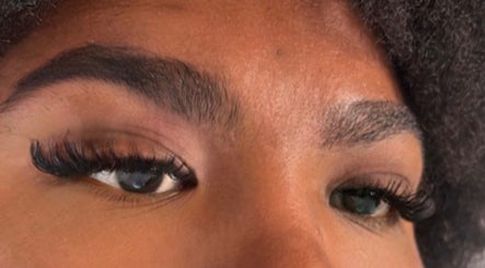 Close-up of styled eyelashes and eyebrows at Mroz Beauty, Salford, England, GB.