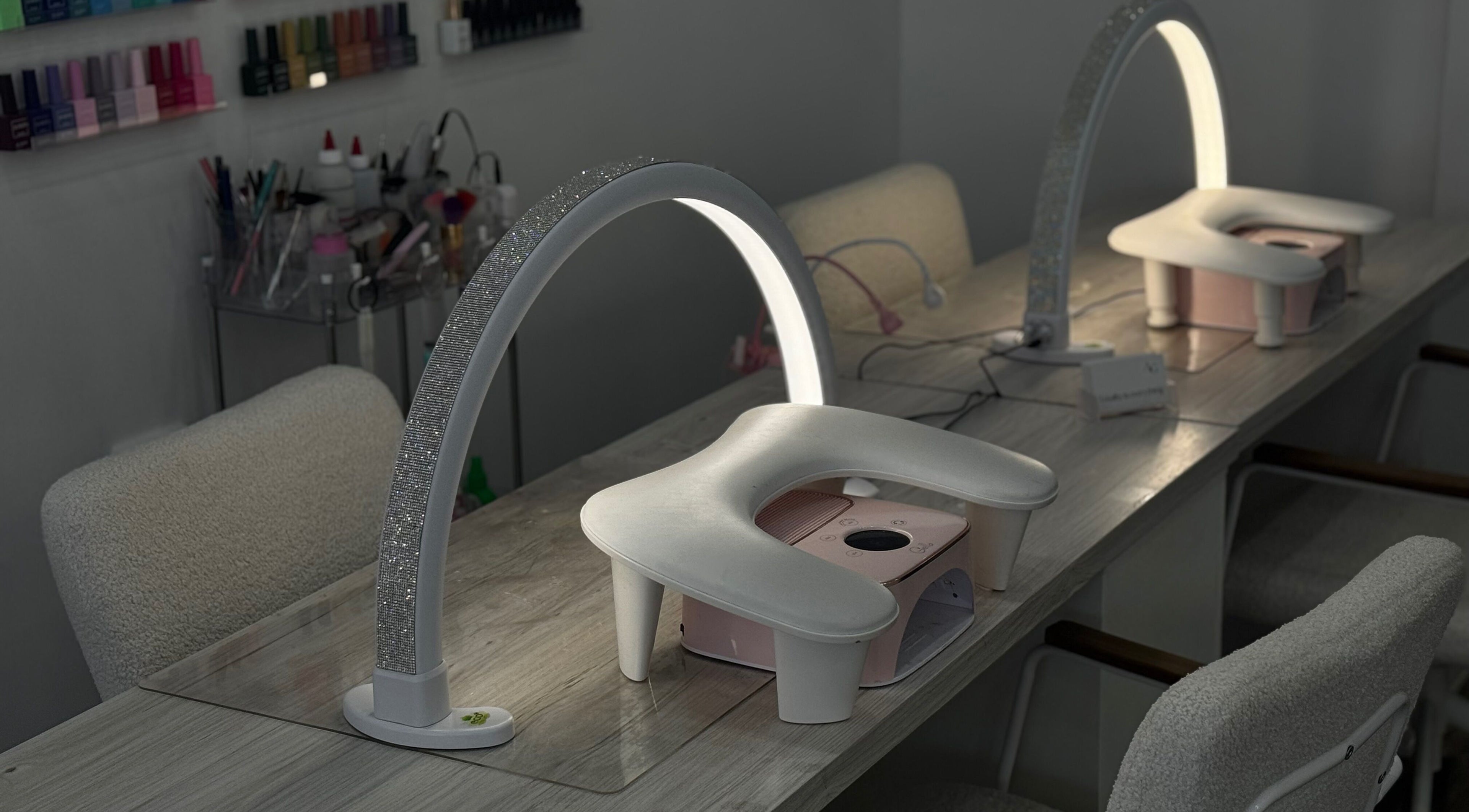 Elegant manicure stations at Clawed By A & G - Glen Alpine Beauty Hub in Glen Alpine, New South Wales, AU.