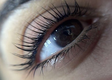 Close-up of an eyelash extension at Esel Beauty, Enfield, England, GB, showcasing intricate detail.