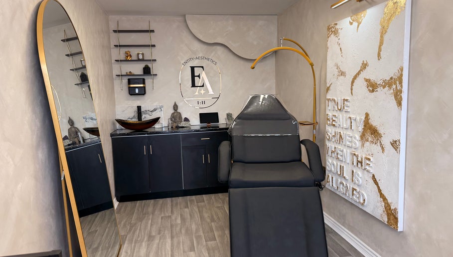 Elegant treatment room at Entity Aesthetics, Rochester, England, GB, featuring sleek decor and relaxing ambiance.