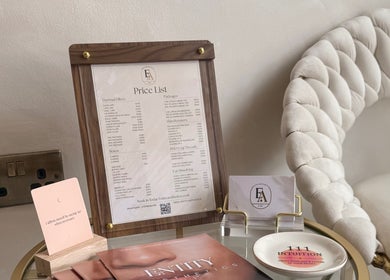 Price list and brochure at Entity Aesthetics in Rochester, England, GB showcasing services in a chic setting.
