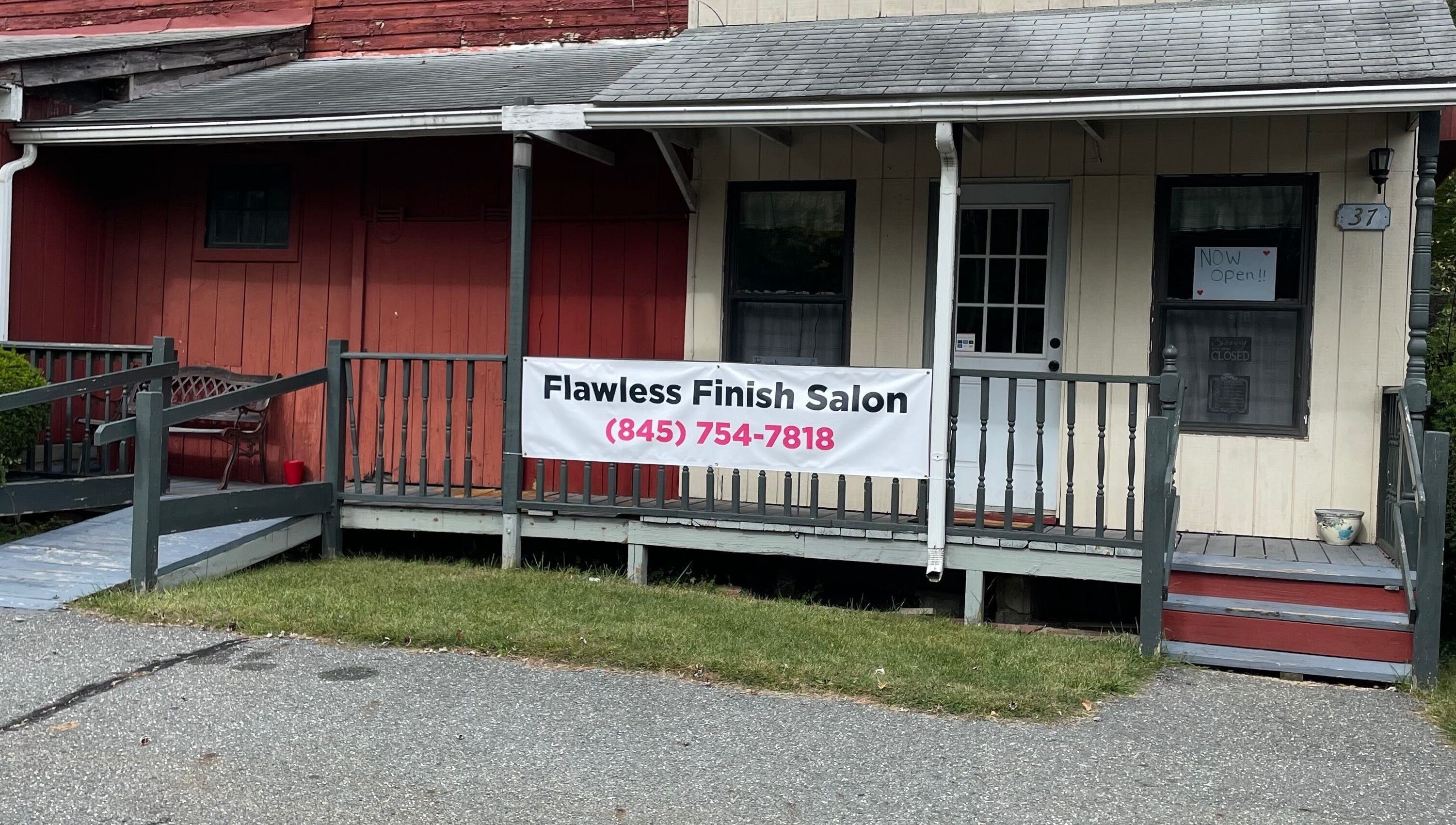 Front view of Flawless Finish Salon, Otisville, New York, with welcoming porch.