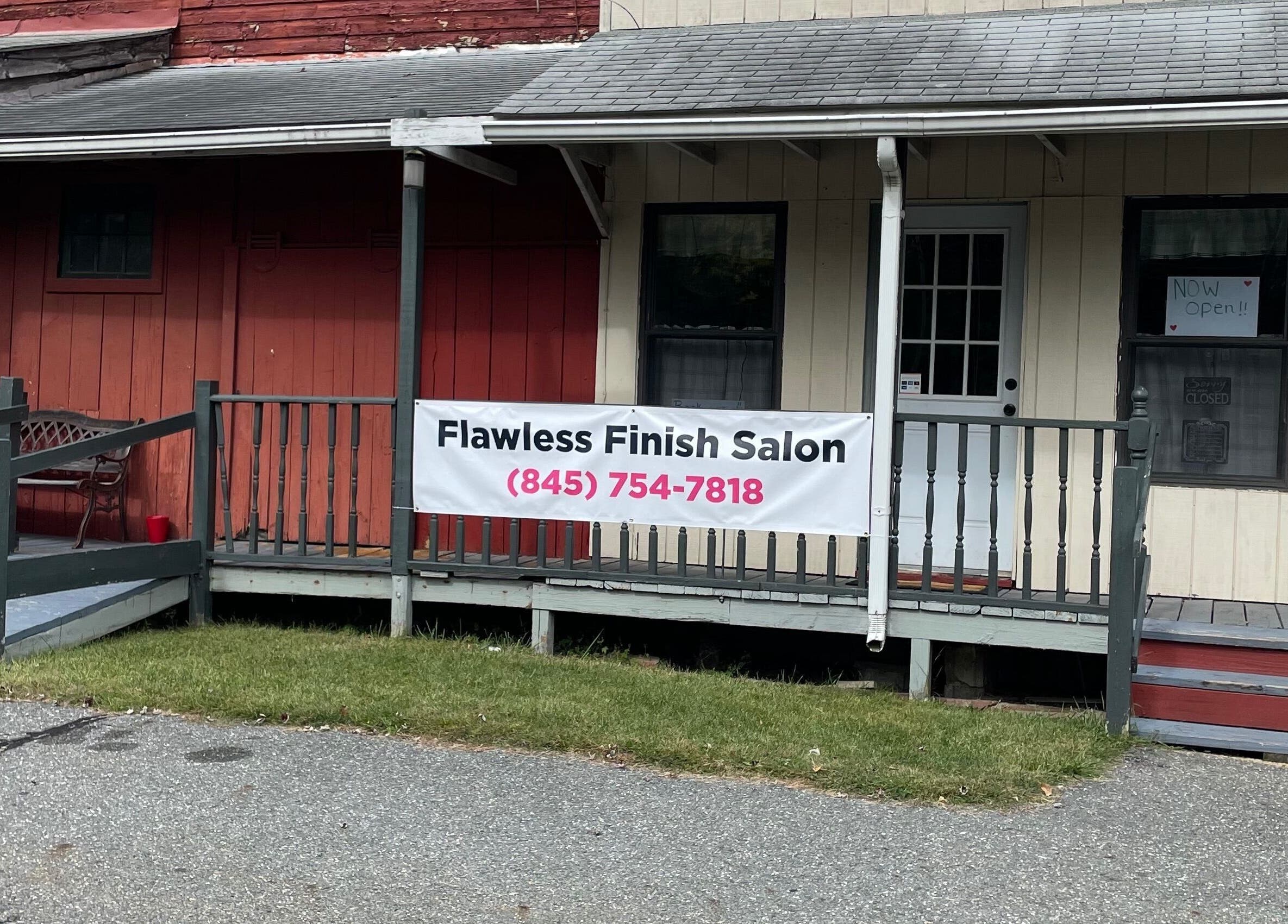 Front view of Flawless Finish Salon, Otisville, New York, with welcoming porch.