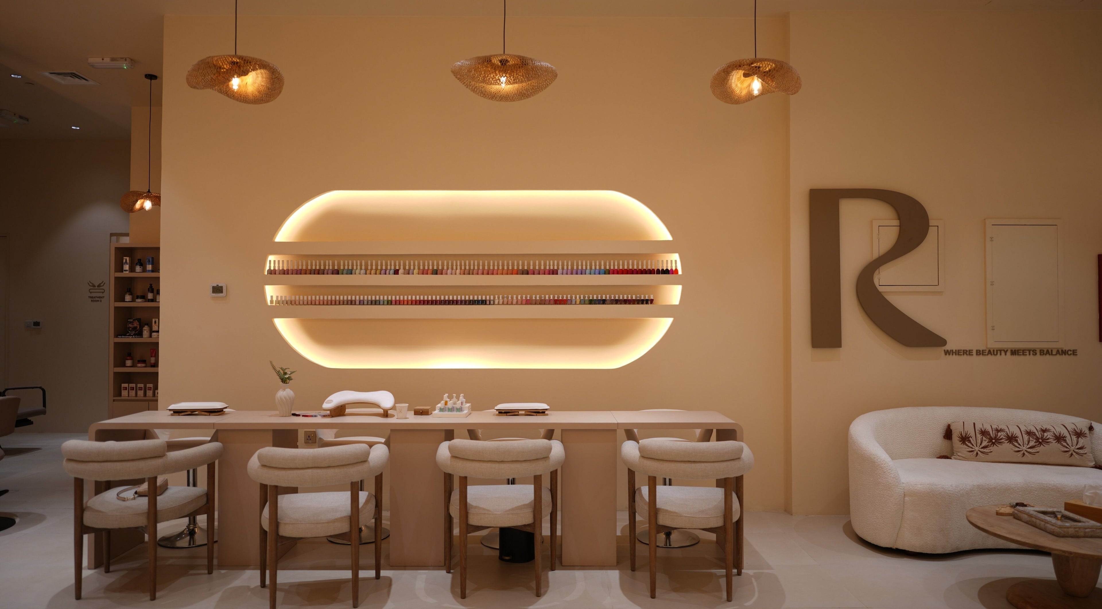 Elegant and modern lounge area at Reed Women Beauty And Fitness Center in Abu Dhabi, Abu Dhabi, AE.