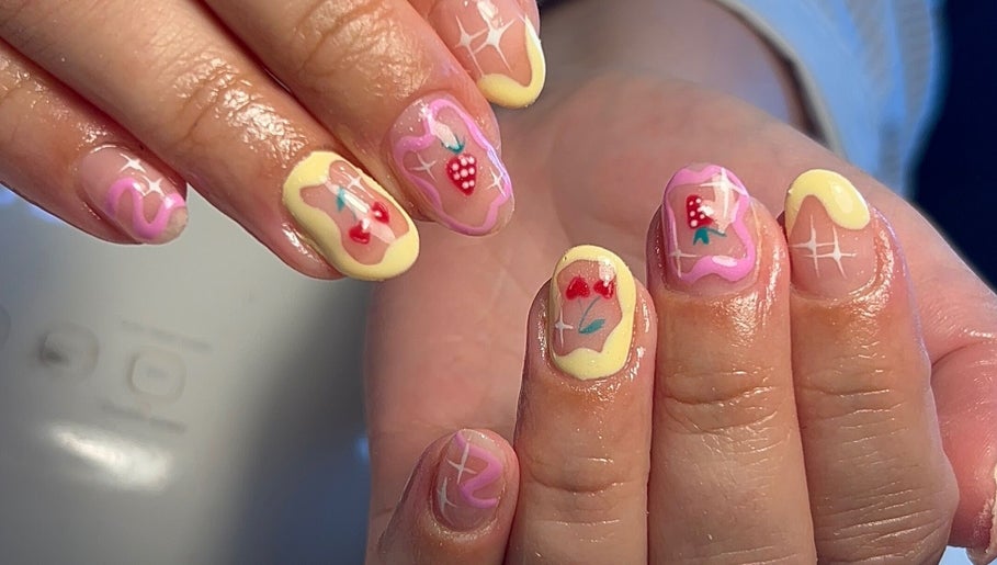 Colorful fruity nail art at NailsbyMichaela in Plymouth, England, GB. Vibrant, trendy manicure design.