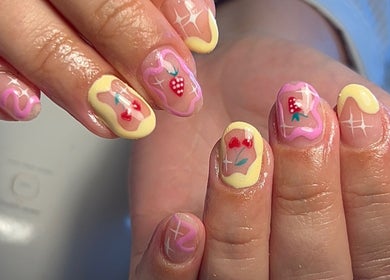 Colorful fruity nail art at NailsbyMichaela in Plymouth, England, GB. Vibrant, trendy manicure design.