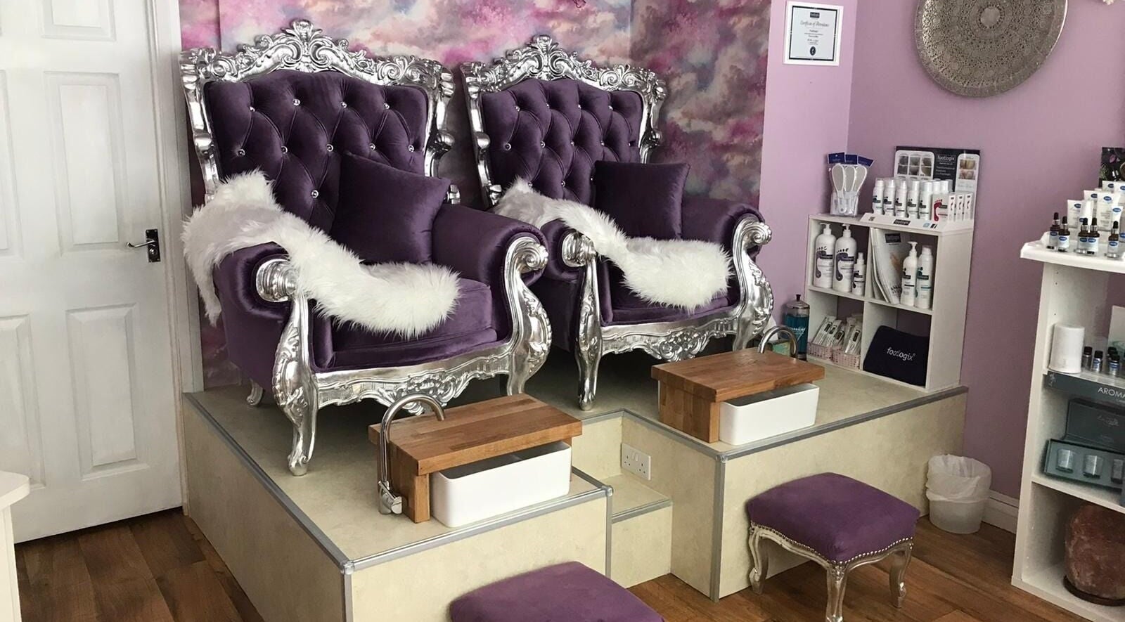 Luxurious velvet chairs in The Tranquillity Room, Woodhall Spa, England, GB enhance your wellness experience.