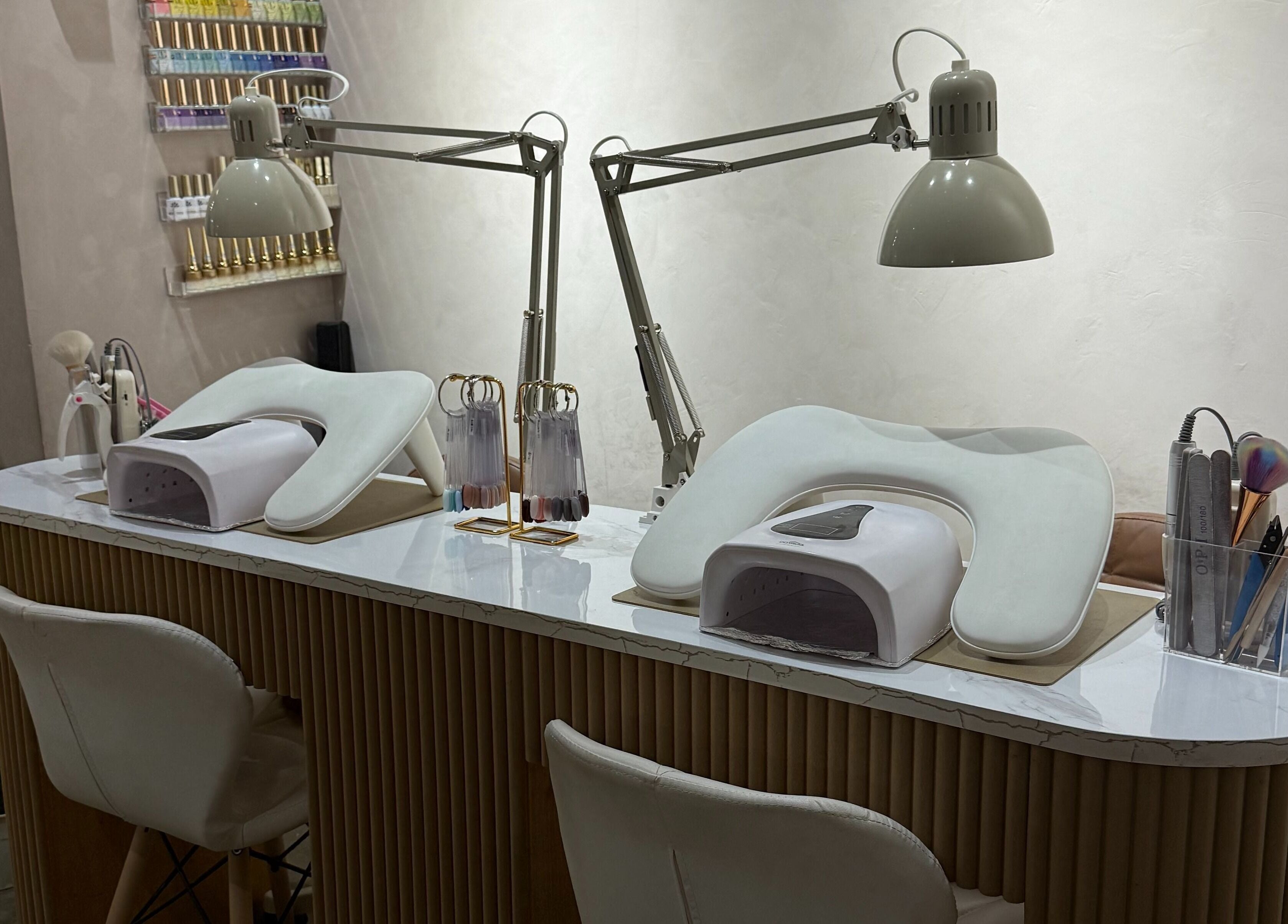 Professional nail station at Mayumi Luxe Lashes, Malolos, Central Luzon, PH; elegant and clean workspace.