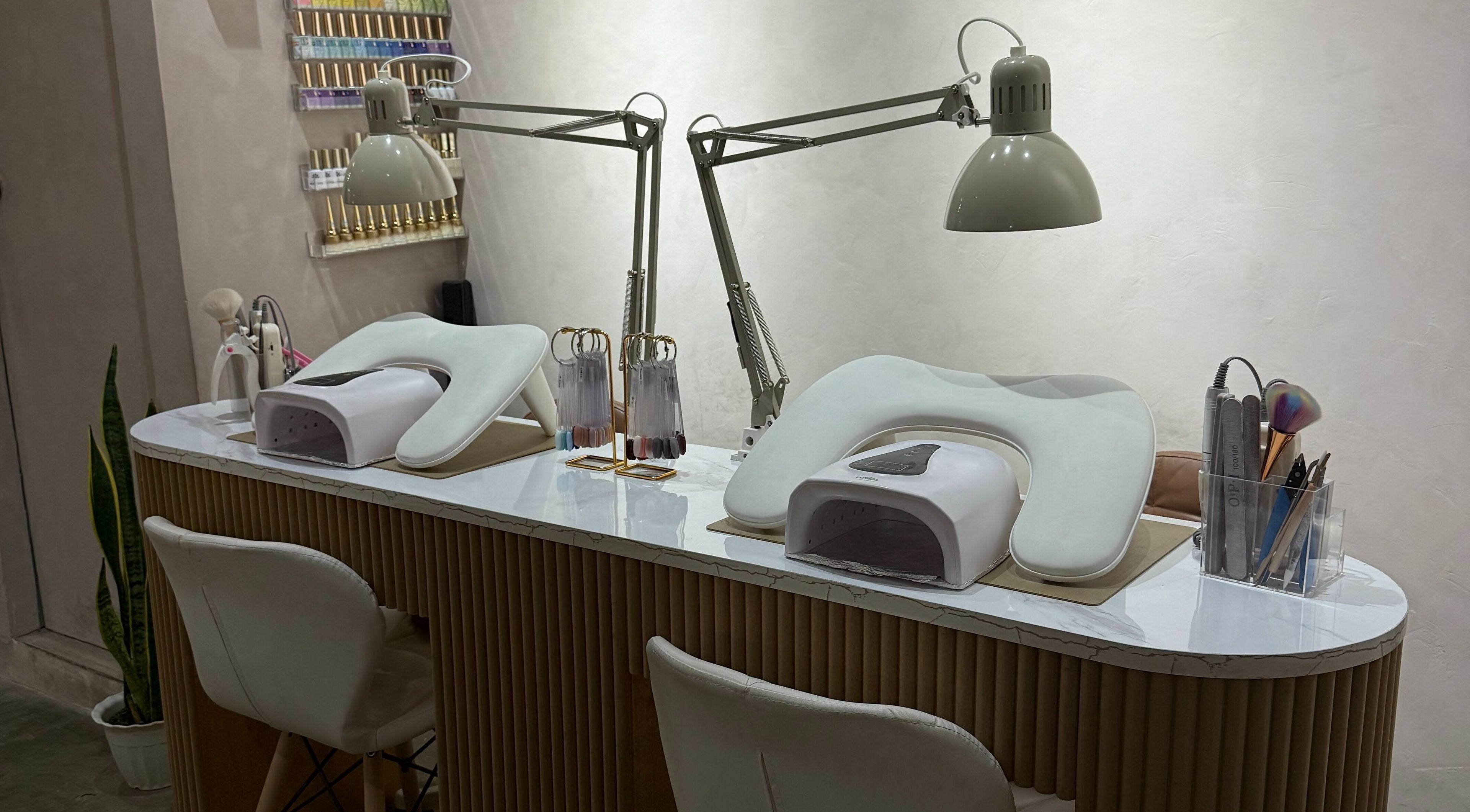 Professional nail station at Mayumi Luxe Lashes, Malolos, Central Luzon, PH; elegant and clean workspace.